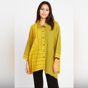 ALI MILES 2X Button Up Tunic Yellow Black Stripe